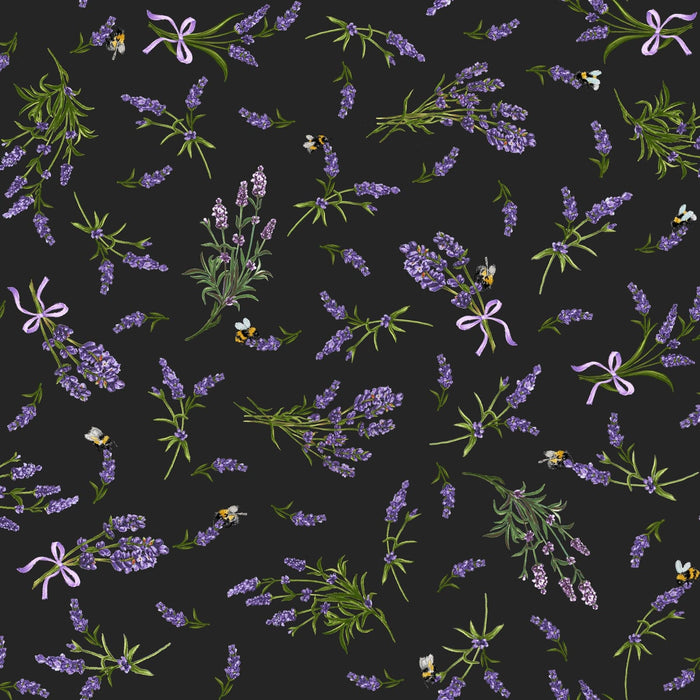 NEW! Lavender Sachet - Little Lavender - Per Yard - by Maywood Studio - Floral - Black - MASD10044-K-Yardage - on the bolt-RebsFabStash