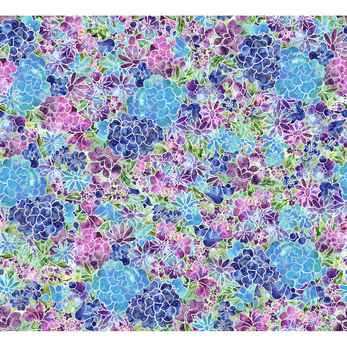 NEW! Fire & Ice - Bouquet Allover - Per Yard - by Maywood Studio - Floral - Blue - MASD10051-B
