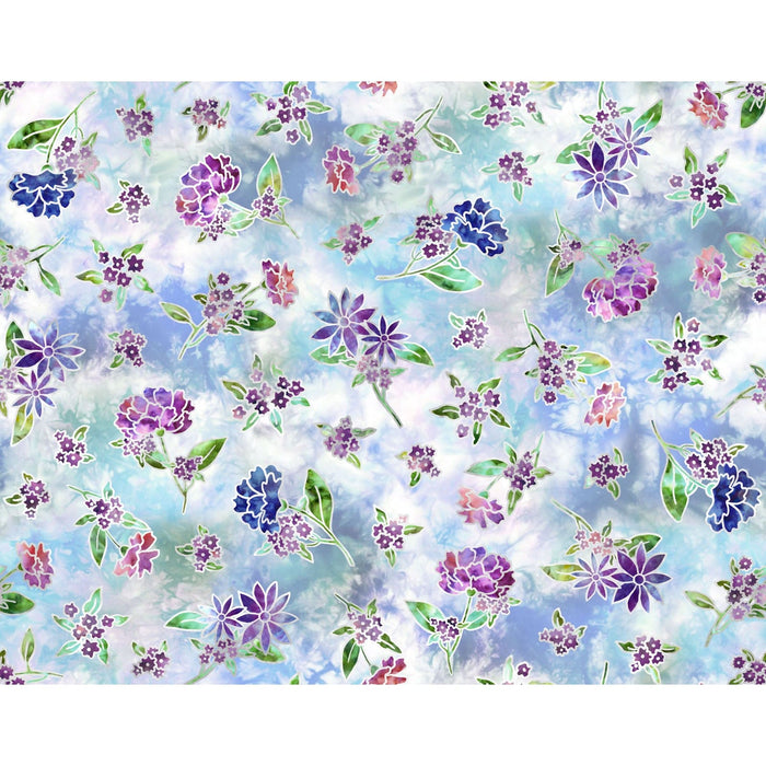 NEW! Fire & Ice - Tossed Floral - Per Yard - by Maywood Studio - Floral - Blue - MASD10052-B