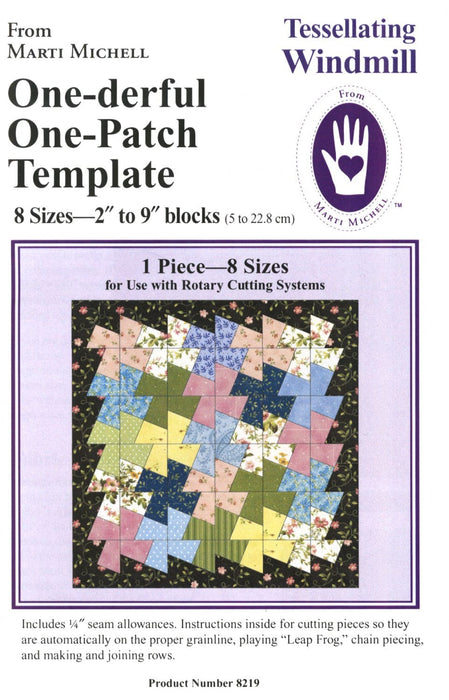 One-derful One-Patch Template - Tessellating Windmill Template - from Marti Michell - Multi-size Acrylic Tool, 8 Sizes - 8219-Buttons, Notions & Misc-RebsFabStash