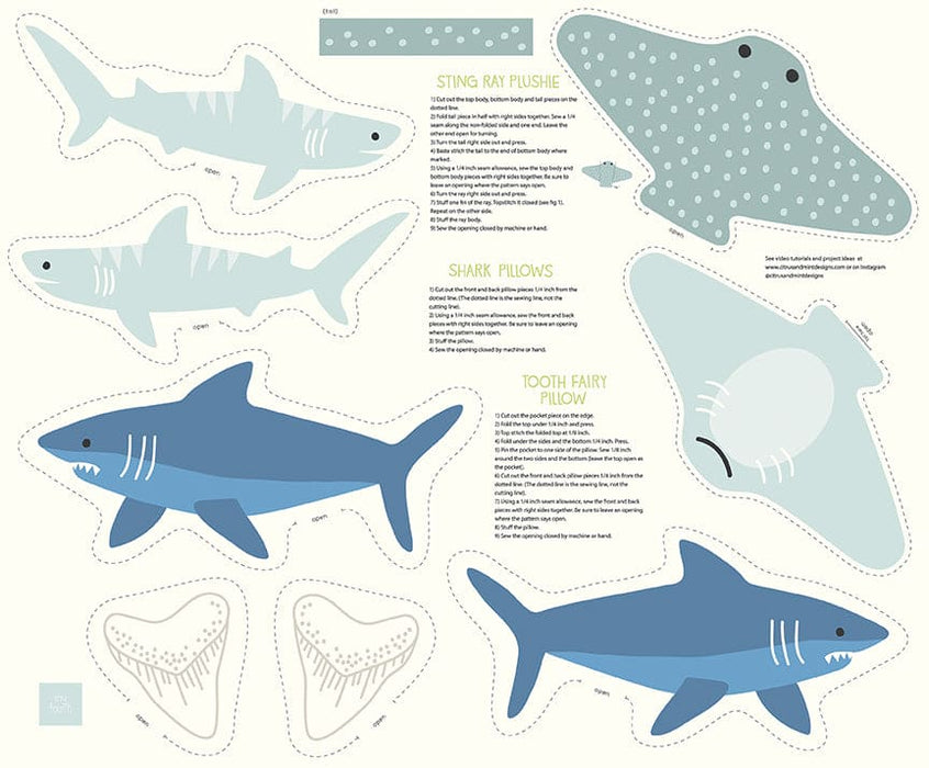 Clearance! Riptide - Fossils - Seafoam - Rachel Ericson - Citrus & Mint Designs - Riley Blake - per yard - Shark Teeth, Tooth - C10301-SEAFOAM
