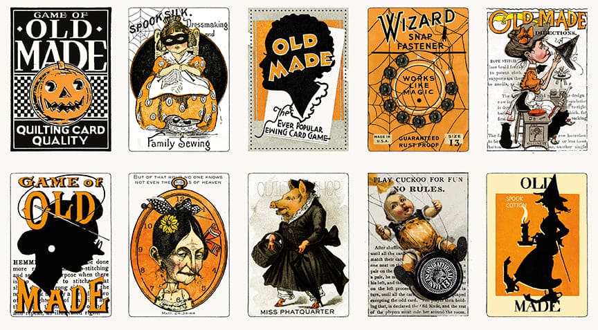Clearance! Old Made - Cat Stamp - White - Per Yard - by Janet Wecker Frisch for Riley Blake Designs - Halloween, Old Maid - C10599 WHITE