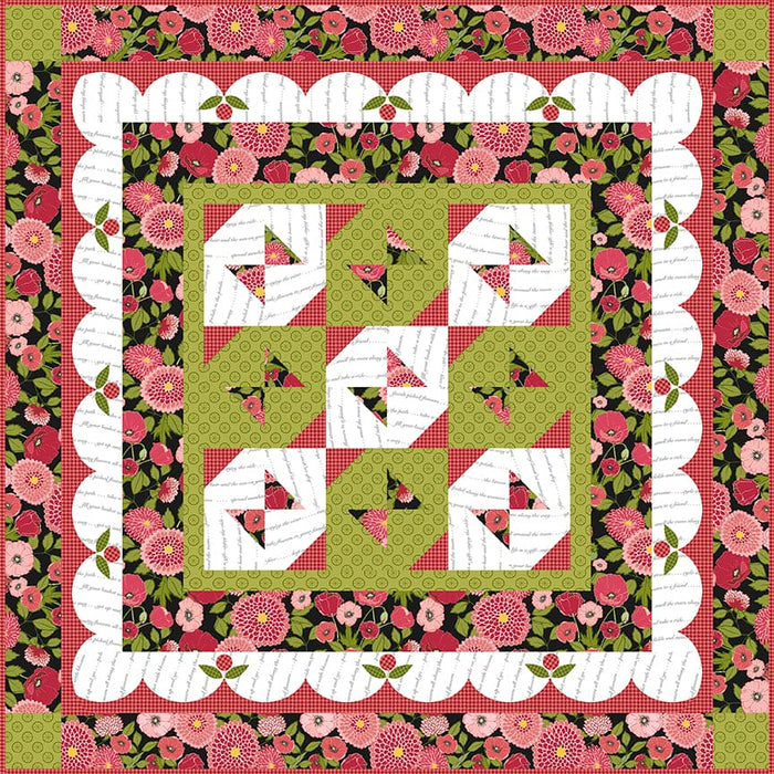 Poppy Fields - Quilt KIT - by Jill Finley - Features Petals & Pedals fabric - Riley Blake Designs - Floral, Bicycles - Table or Bed Topper