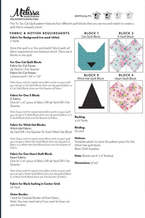 Tic Tac Cat - Quilt PATTERN - by Melissa Mortenson for Riley Blake Designs - Halloween