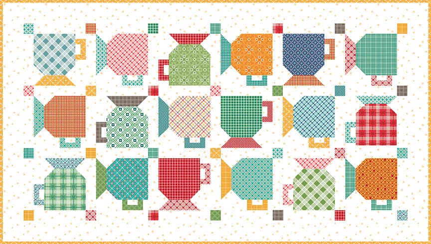 Good Morning Mugs Table Runner KIT - Bee Plaids fabrics - Lori Holt - Bee In My Bonnet - Riley Blake - 23" x 41"
