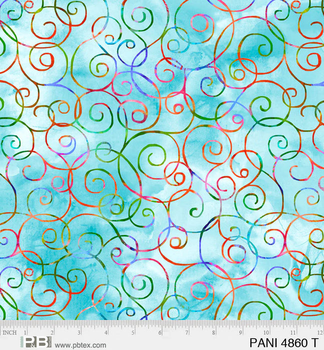 NEW! - Party Animals - Teal Swirl - Per yard - by KG Art Studio for P&B Textiles - Colorful Animals - PANI-4860-T