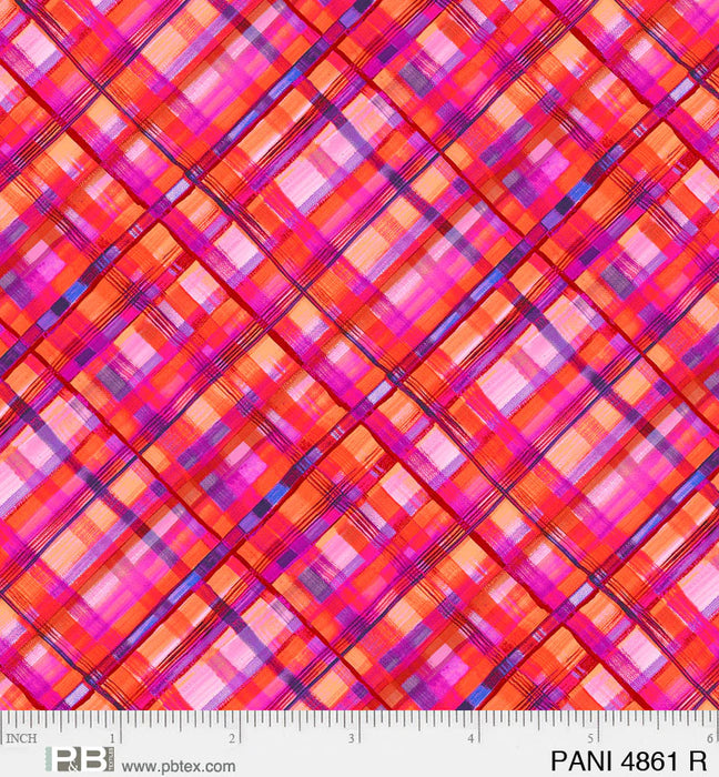 NEW! - Party Animals - Red Plaid - Per yard - by KG Art Studio for P&B Textiles - Colorful Animals - PANI-4861-R