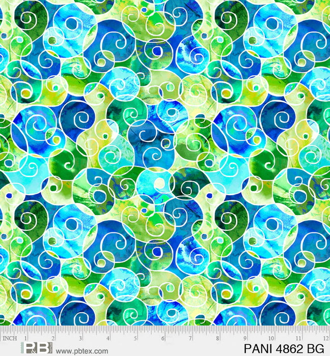 NEW! - Party Animals - Blue Green Swirl - Per yard - by KG Art Studio for P&B Textiles - Colorful Animals - PANI-4862-BG