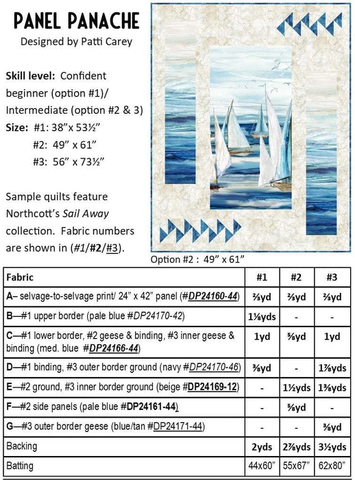 Panel Panache - PATTERN - Designed by Patti Carey of Patti's Patchwork - Uses Sail Away by Northcott - 3 Quilt Options in 1 Pattern - RebsFabStash