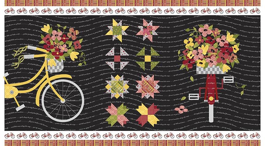 Petals & Pedals - Digital PANEL White - per panel - by Jill Finley for Riley Blake Designs - Floral, Bike - 24" x 43" Panel! - PD11148 WHITE