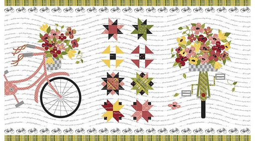 Petals & Pedals - Digital PANEL White - per panel - by Jill Finley for Riley Blake Designs - Floral, Bike - 24" x 43" Panel! - PD11148 WHITE-Panels-RebsFabStash