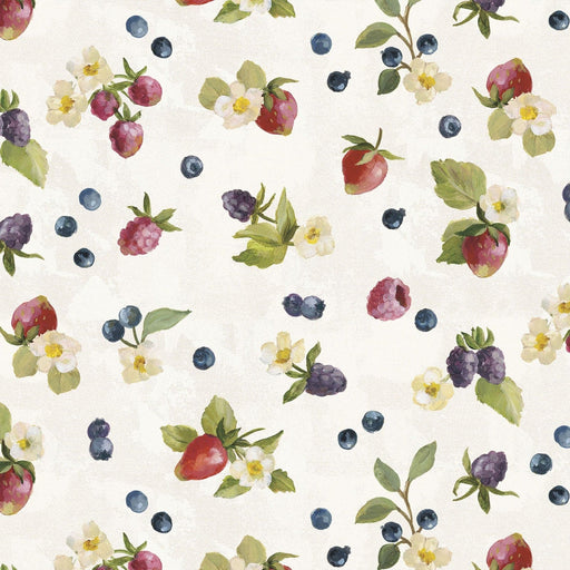 Homemade Happiness - Silvia Vassileva - running yardage - per yard - by P&B Textiles - Tossed berries and flowers on cream - HHAP 4803 - MU-Yardage - on the bolt-RebsFabStash