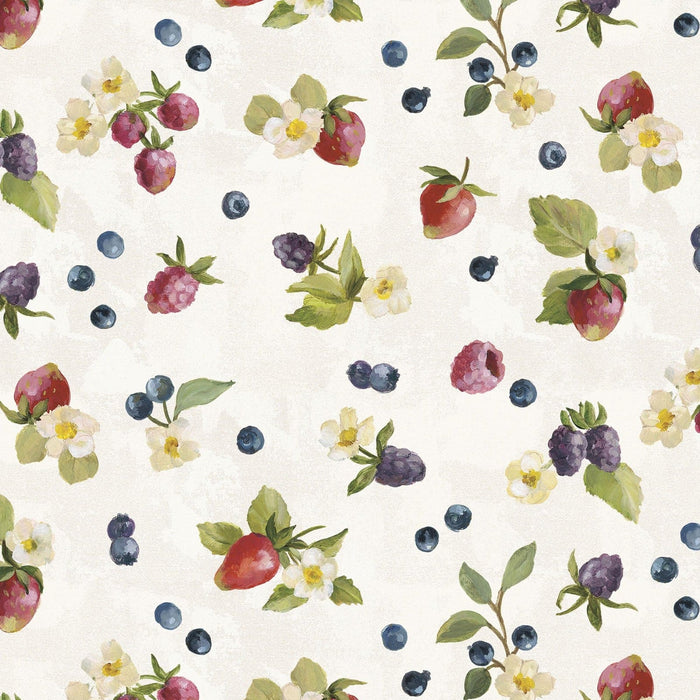 Homemade Happiness - Silvia Vassileva - running yardage - per yard - by P&B Textiles - Tossed berries and flowers on cream - HHAP 4803 - MU