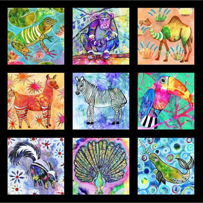 NEW! Wild Animals - Block PANEL - Per LARGE 44" Panel - By Kim Green of KG Art Studio for P&B Textiles - Digital Prints - 4621 PA