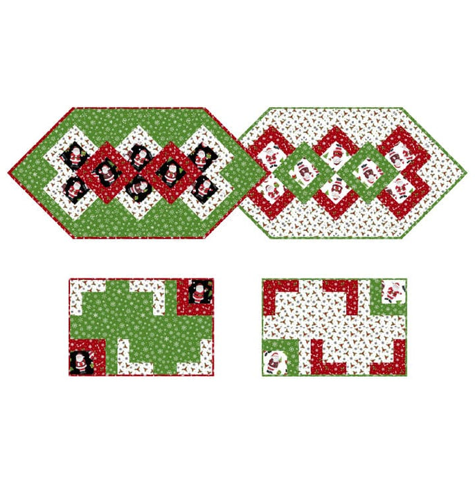 NEW! Seeing Squares - Table Runner & Placemat KIT - by Eileen Hoheisel for PineRose Designs - Features Santa's Tree Farm fabrics by Northcott-Quilt Kits & PODS-RebsFabStash