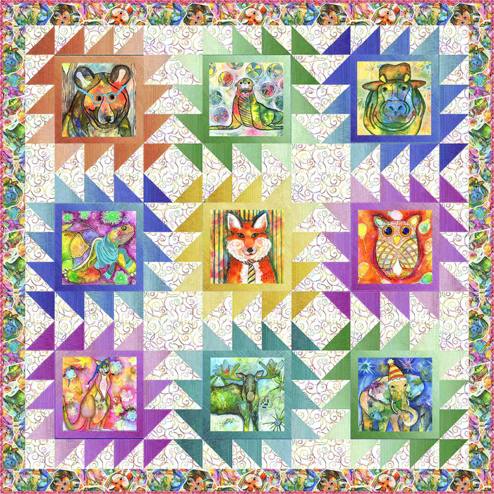 Party Animals - Block Panel - 42" panel with 12 " blocks - by KG Art Studio for P&B Textiles - Colorful Animals 