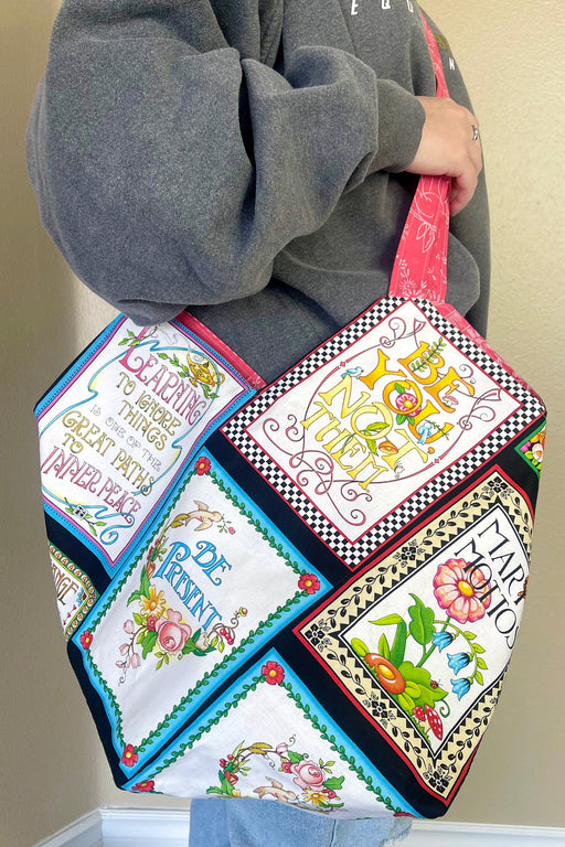 Windmill Tote Bag - Bag KIT - Mottos to Live By 24" Panel by Mary Engelbreit for Quilting Treasures & Granny's Garden by Lori Holt for Riley Blake - 24" Phrases Panel-Quilt Kits & PODS-RebsFabStash