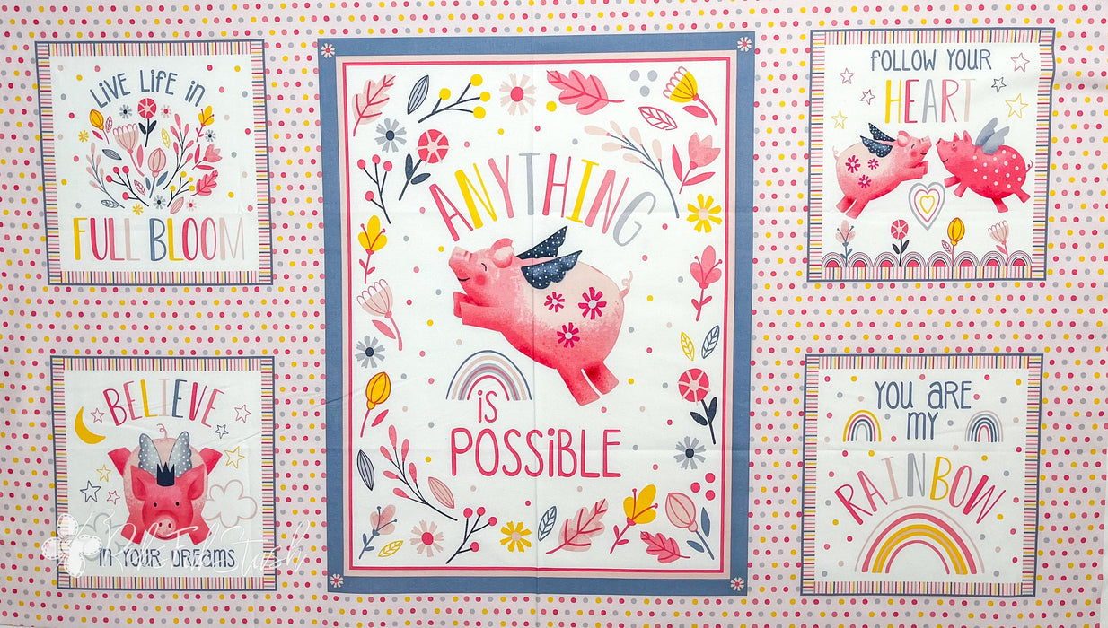 Pig Fabrics Porkopolis Panel by Diane Eichler for Studio E pink fabric RebsFabStash 