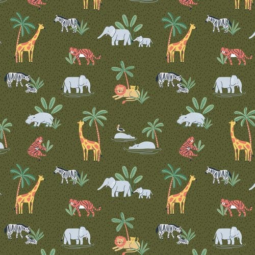 NEW! Safari Days - All Animals - Per Yard - by Kate J Jones for Dashwood Studio - Green - SAFA-2156