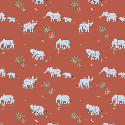 NEW! Safari Days - Elephants- Per Yard - by Kate J Jones for Dashwood Studio - Rust - SAFA-2158-Yardage - on the bolt-RebsFabStash