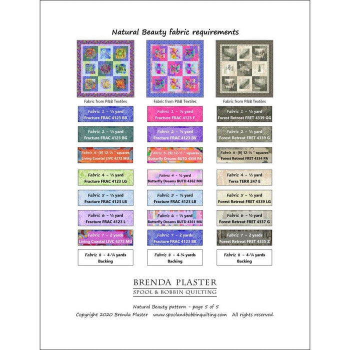 Natural Beauty - Quilt PATTERN - by Brenda Plaster - Spool & Bobbin Quilting - Features Fabrics From P&B Textiles