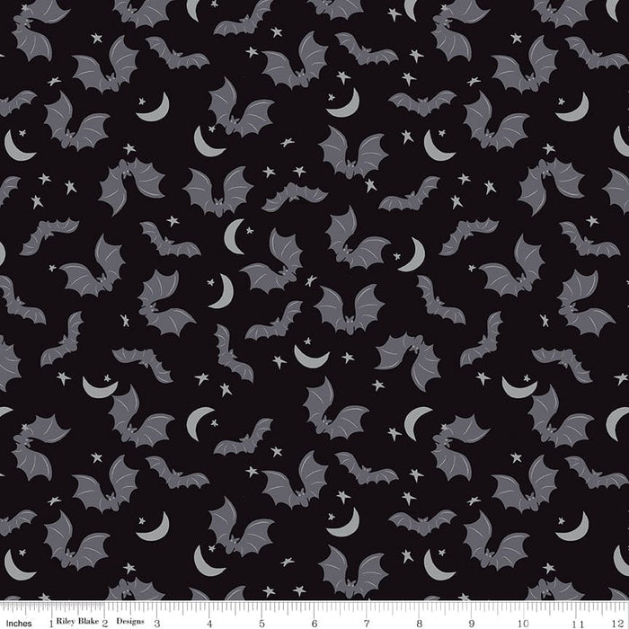 Spooky Hollow - Bats - Black - per yard - by Melissa Mortenson for Riley Blake Designs - Halloween - SC10572-BLACK-Yardage - on the bolt-RebsFabStash
