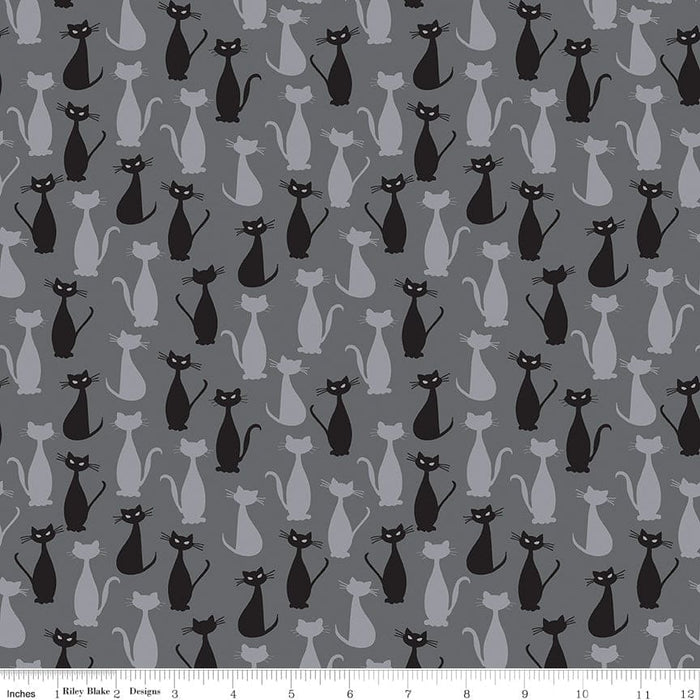 Spooky Hollow - Cats - Charcoal - per yard - by Melissa Mortenson for Riley Blake Designs - Halloween - SC10573-CHARCOAL-Yardage - on the bolt-RebsFabStash