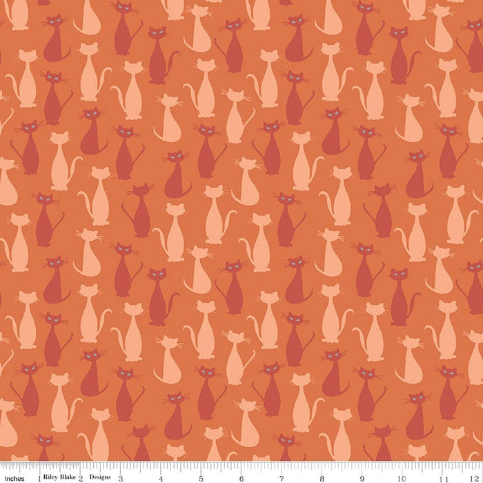 Spooky Hollow - Cats - Orange - per yard - by Melissa Mortenson for Riley Blake Designs - Halloween - SC10573-ORANGE