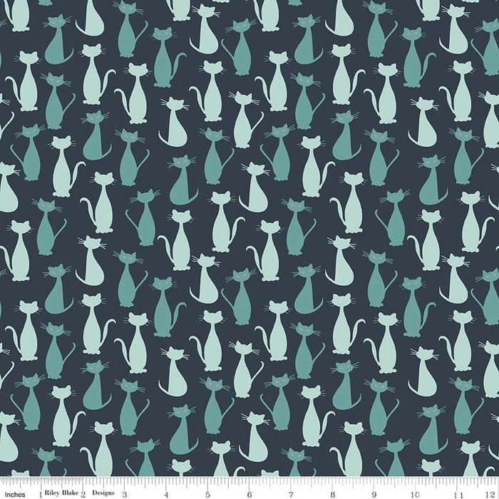 Spooky Hollow - Cats - Teal - per yard - by Melissa Mortenson for Riley Blake Designs - Halloween - SC10573-TEAL-Yardage - on the bolt-RebsFabStash