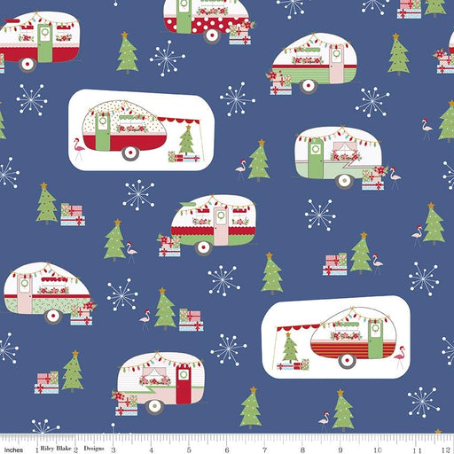 5 YARD CUT! - Christmas Adventure - Denim Main - Beverly McCullough - Riley Blake Designs- Christmas, Campers - SC10730-DENIM-5 YARD CUT-RebsFabStash