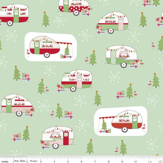 5 YARD CUT! - Christmas Adventure - Sweet Mint Main -by Beverly McCullough for Riley Blake Designs- Christmas, Campers - SC10730-SWEETMINT