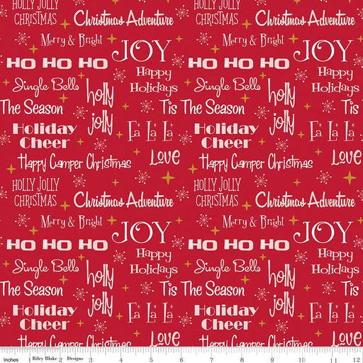 5 YARD CUT! - Christmas Adventure - Scarlet Phrases - Beverly McCullough -Riley Blake Designs- Christmas, Campers - SC10731-SCARLET-5 YARD CUT-RebsFabStash