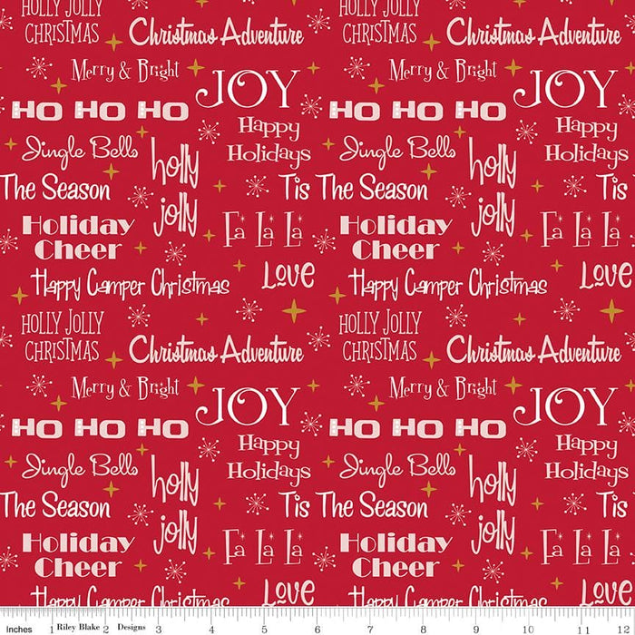 5 YARD CUT! - Christmas Adventure - Scarlet Phrases - Beverly McCullough -Riley Blake Designs- Christmas, Campers - SC10731-SCARLET