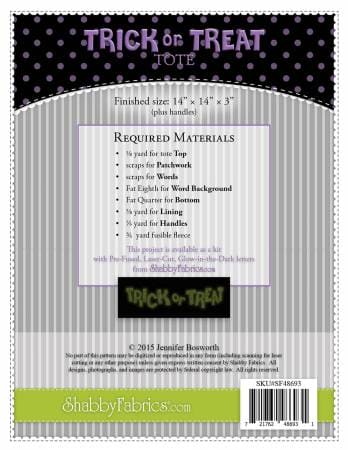 Trick or Treat Tote Pattern - Shabby Fabrics designed by Jennifer Bosworth - Halloween