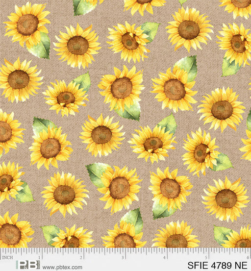 NEW! Sunflower Field - Tossed Flowers Tan - Per Yard - by Sandy Lynam Clough for P&B Textiles - Sunflowers, summer, floral - SFIE-04789-NE-Yardage - on the bolt-RebsFabStash