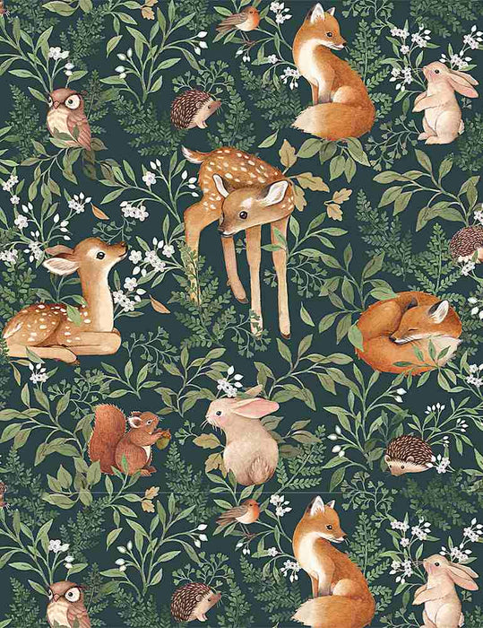 Little Fawn & Friends - Little Fawn & Friends - Per Yard - by Nina Stajner for Dear Stella - Deer, Wildlife, Floral - STELLA-DNS1908 WILLOW-Yardage - on the bolt-RebsFabStash