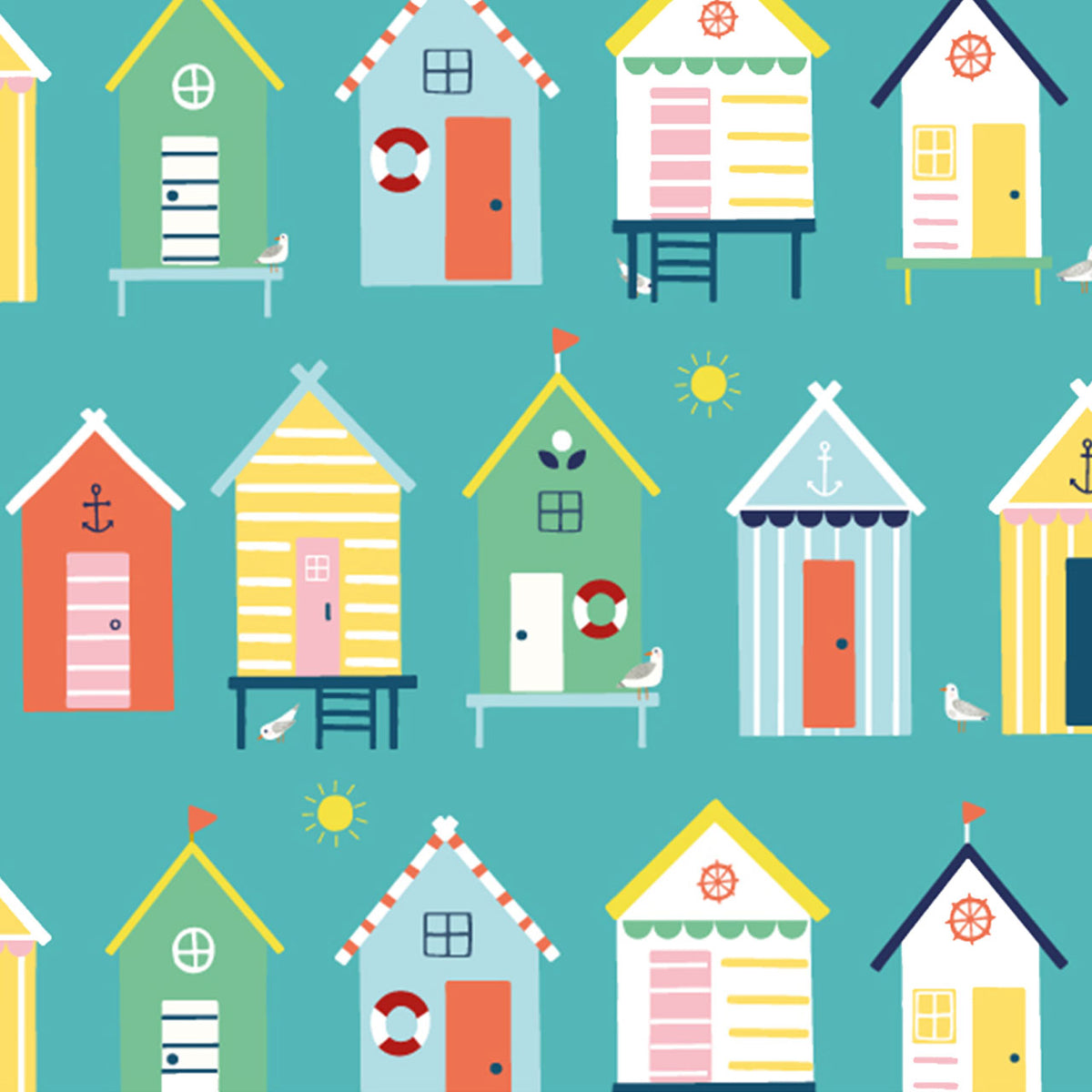 NEW! Summer Fun Beach Huts Per Yard by Sally Payne for Dashwood