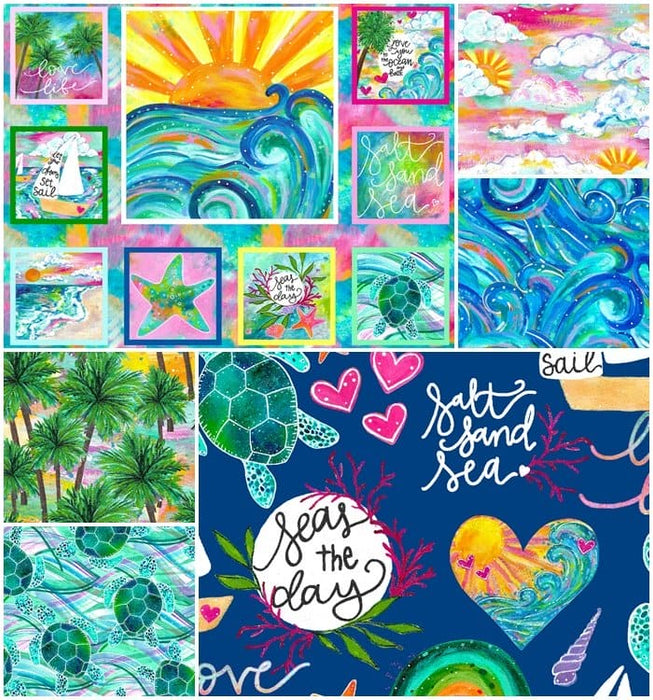 Clearance! NEW! Seas the Day - Sky - Per Yard - by Bethany Joy for 3 Wishes - Digital Print - Pink - 18723-PNK