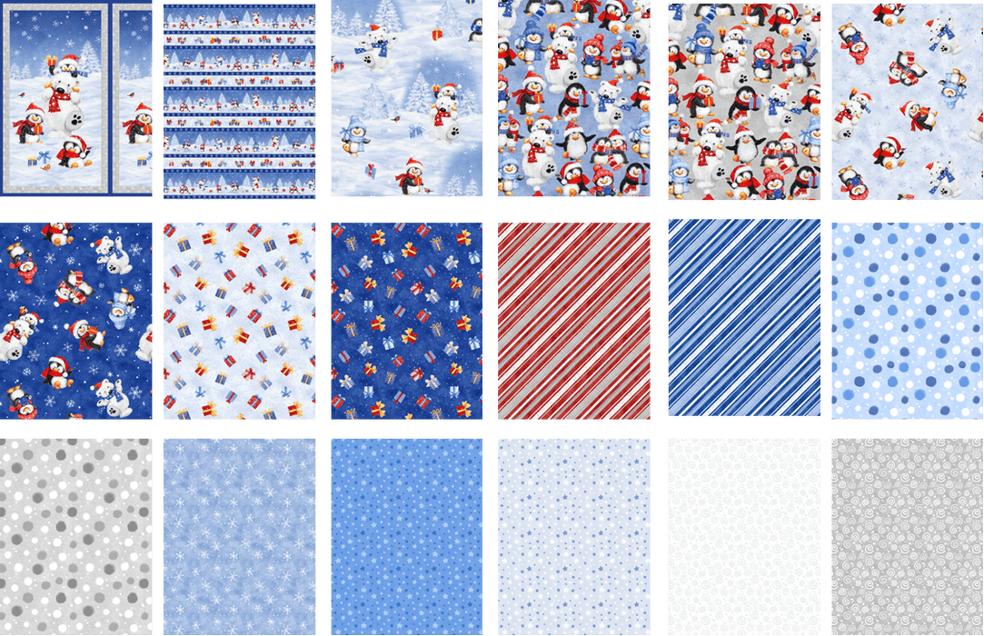 Snow What Fun! - Large Panel Multi - Per PANEL - by Makiko - Wilmington Prints - Penguin, Polar Bear - 24" x 42" - 3043-45151-143