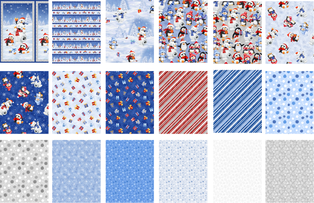 Snow What Fun! - Stripe Blue - Per Yard - by Makiko - Wilmington Prints - Bias Stripe - 3043-45157-414