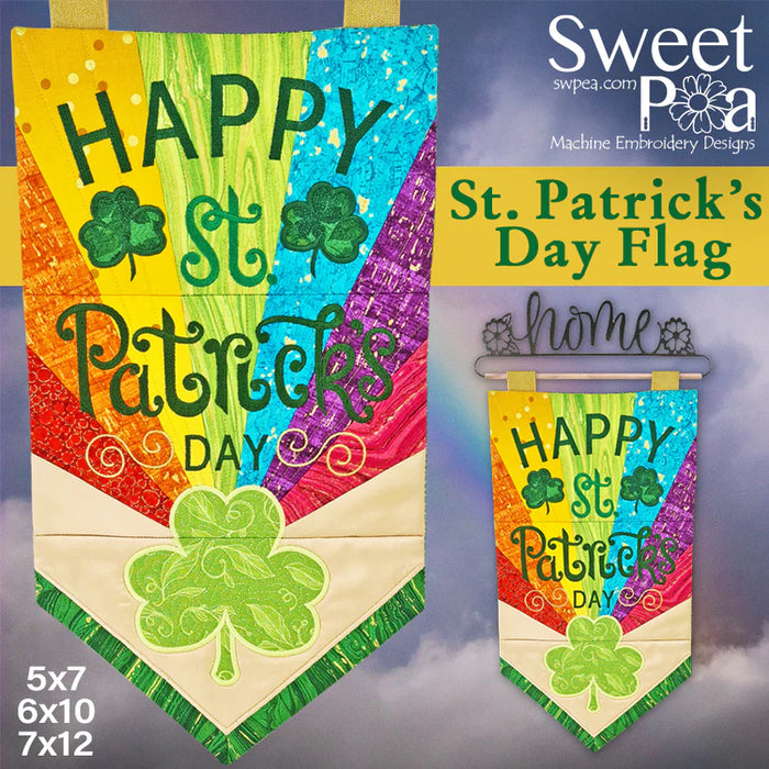 St. Patrick's Day Flag FABRIC Kit - Sweet Pea - Machine Embroidery - St. Patrick's Day Wall Hanging