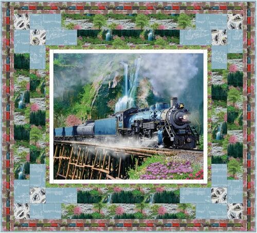 Steam in the Spring Quilt - QUILT KIT - by 3 Wishes - Features Steam in the Spring Fabric by 3 Wishes - Trains - 64.5" x 58.5"-Quilt Kits & PODS-RebsFabStash