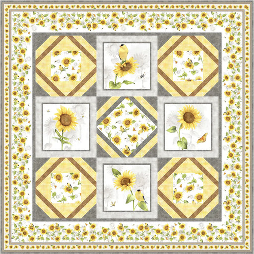 NEW! Sunflower Field Quilt KIT - pattern by Cyndi Hershey - fabric by Sandy Lynam Clough for P&B Textiles - Finished size: 82" x 82"-Quilt Kits & PODS-RebsFabStash