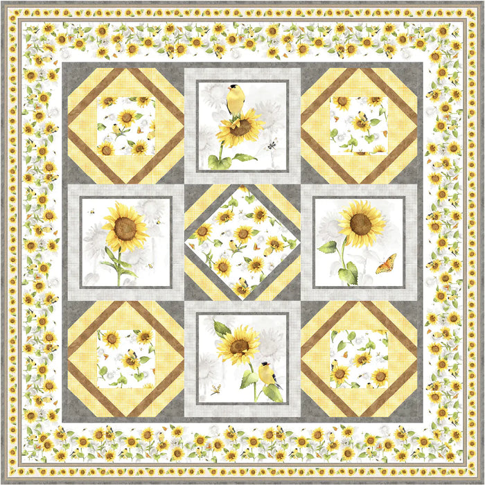 NEW! Sunflower Field Quilt KIT - pattern by Cyndi Hershey - fabric by Sandy Lynam Clough for P&B Textiles - Finished size: 82" x 82"