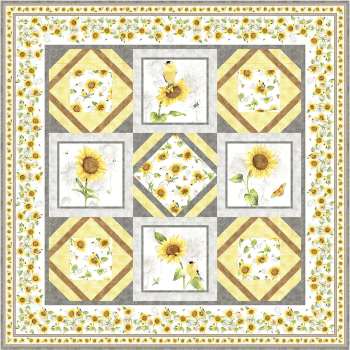NEW! Sunflower Field - Border Print Multi - Per Yard - by Sandy Lynam Clough for P&B Textiles - Sunflowers, summer, floral - SFIE-04790-MU
