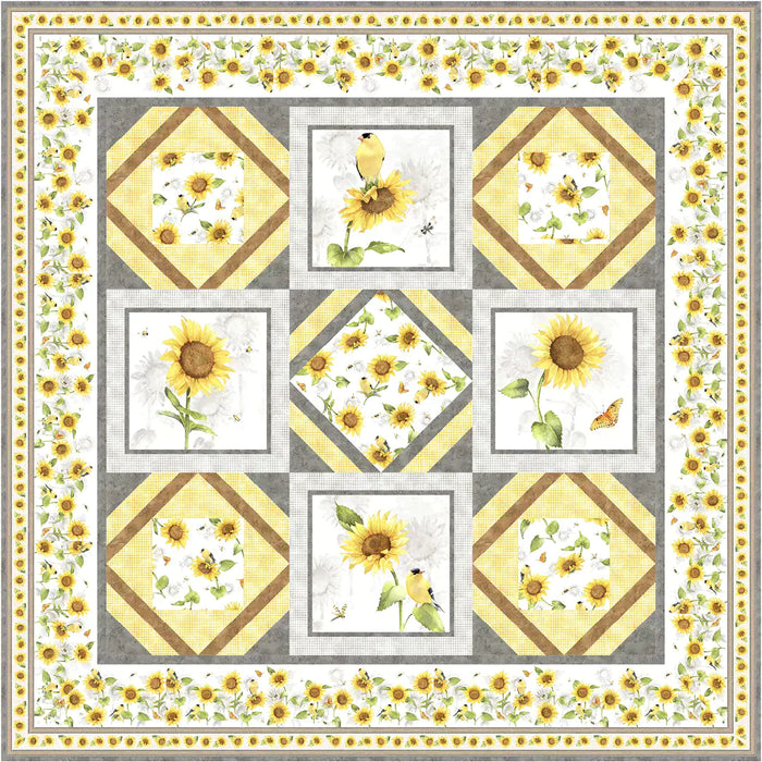 NEW! Sunflower Field - Tossed Flowers White - Per Yard - by Sandy Lynam Clough for P&B Textiles - Sunflowers, summer, floral - SFIE-04789-Y