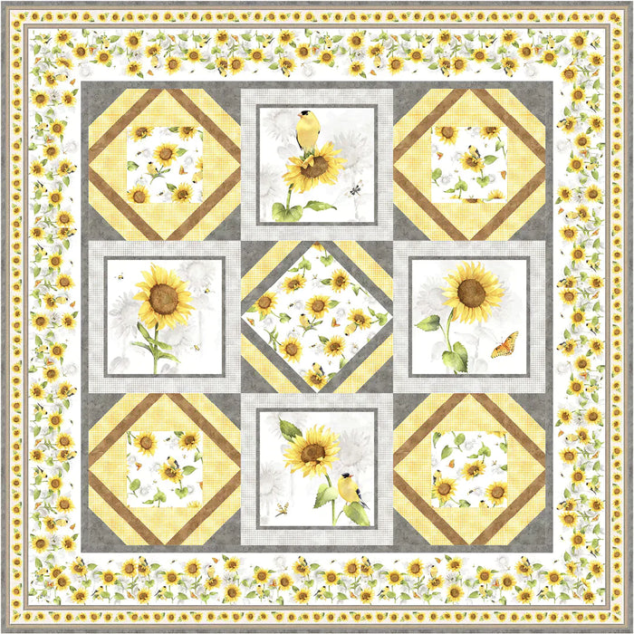 NEW! Sunflower Field - Flower Shadow Light Gray - Per Yard - by Sandy Lynam Clough for P&B Textiles - Sunflowers, summer, floral - SFIE-04787-LS