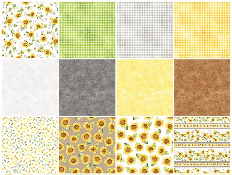 Wood Tossed Sunflowers  Sunflower Field Fabric by Sandy Lynam Clough -  97084384