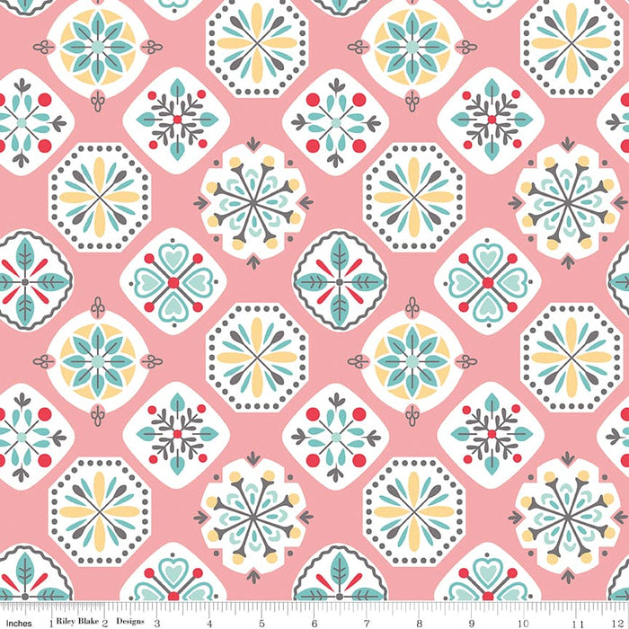 Stitch Fabric Collection by Lori Holt 108" Wide Back Coral Medallions at RebsFabStash