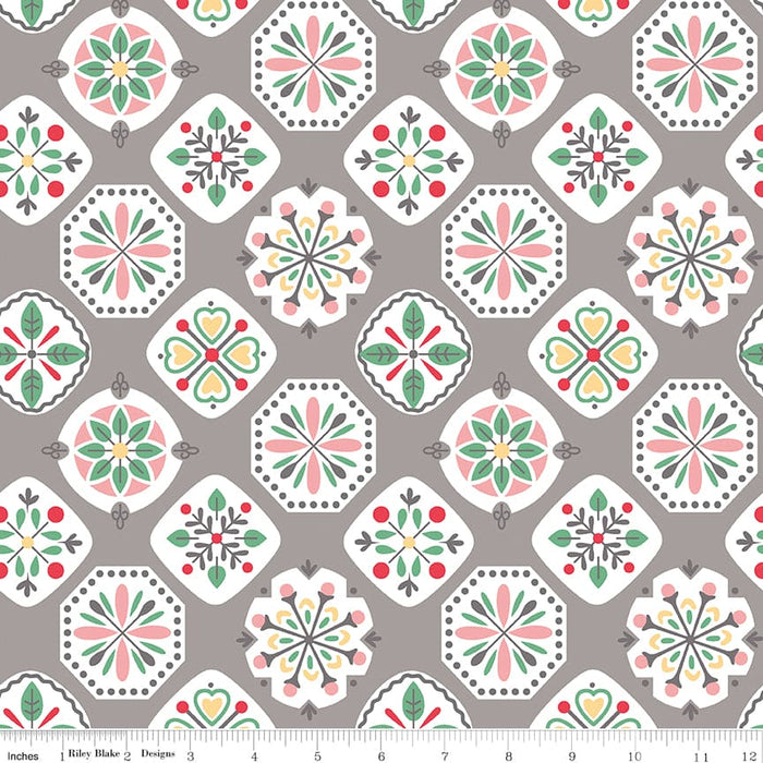 Gray Floral Medallions Stitch Fabric Collection by Lori Holt at RebFabStash